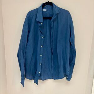 Puro Lino Blue 100% Linen Flax Button Down Shirt XL Italian Beach Summer
